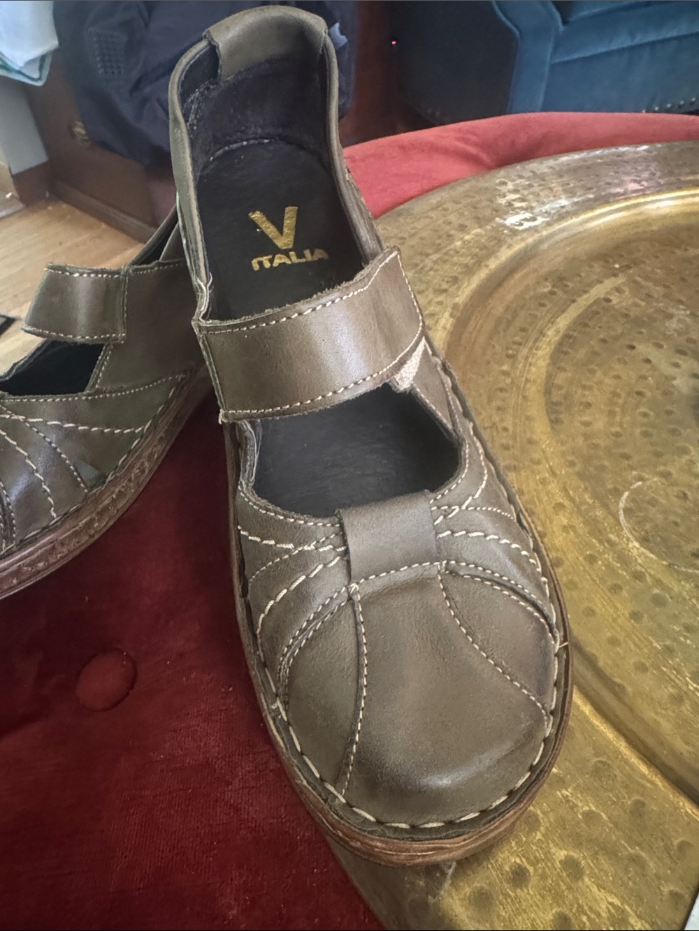 Italina Brown Leather Slip-On with Gold Logo